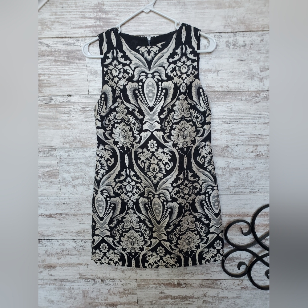 Alice + Olivia Clyde Black and Cream Mini Shift Dress